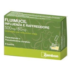 FLUIMUCIL INFLUENZA E RAFFREDDORE orale 8 bustine 500 mg + 60 mg