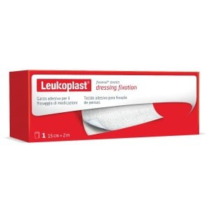 FASCIA AUTOADESIVA IPOALLERGENICA FISSAGGIO CATETERI FIXOMULL STRETCH. SUPPORTO IN POLIESTERE NON TESSUTO BIANCO, MASSAIN POLICARBONATO SENZA RESINE E GOMME NATURALI. 15X200CM