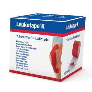 BENDA ADESIVA LEUKOTAPE K PER TAPING FISIOTERAPICO LARGHEZZA7,5 CM LUNGHEZZA 5 M COLOR ROSSO IN ROTOLO