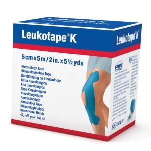 BENDA ADESIVA LEUKOTAPE K PER TAPING FISIOTERAPICO LARGHEZZA5 CM LUNGHEZZA 5 M COLORE BLU IN ROTOLO