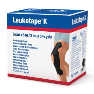 BENDA ADESIVA LEUKOTAPE K PER TAPING FISIOTERAPICO LARGHEZZA5 CM LUNGHEZZA 5 M COLORE NERO IN ROTOLO