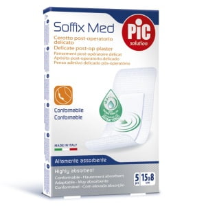 CEROTTO PIC SOFFIX MED IN TNT CON TAMPONE CENTRALE ASSORBENTE STERILE MONOUSO 15X8 CM ANTIBATTERICO 5 PEZZI