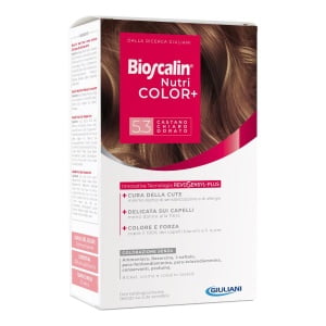 BIOSCALIN NUTRICOLOR PLUS 5,3 CASTANO CHIARO DORATO CREMA COLORANTE 40 ML + RIVELATORE CREMA 60 ML + SHAMPOO 12 ML + TRATTAMENTO FINALE BALSAMO 12 ML