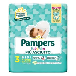 PAMPERS BABY DRY PANNOLINO DOWNCOUNT MIDI 20 PEZZI