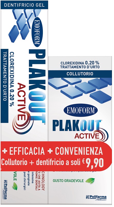 EMOFORM PLAK OUT ACTIVE CLOREXIDINA 0,20% COLLUTORIO 200 ML+ DENTIFRICIO 75 ML